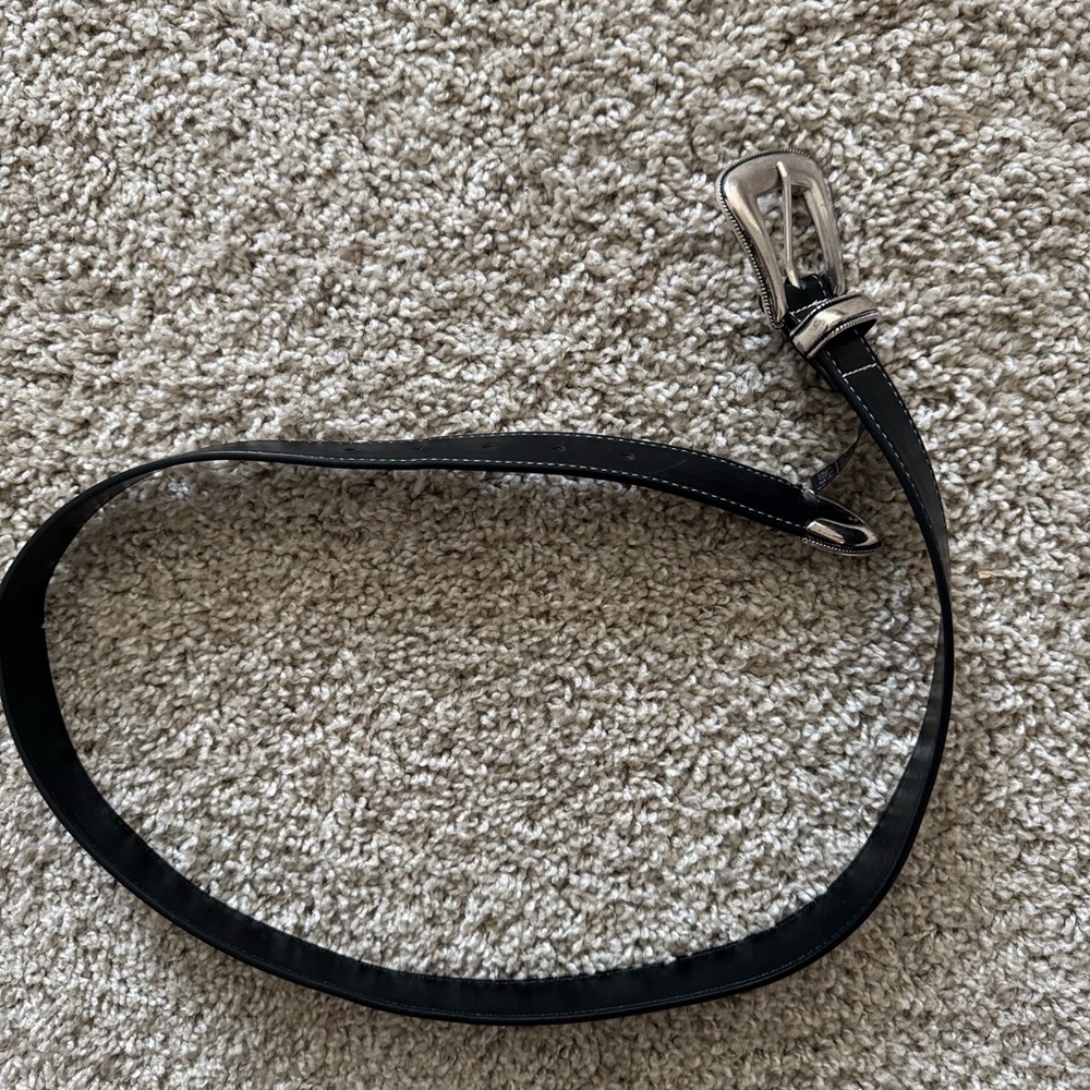 Mango Western Style Black Leather Belt with Silver Buckle